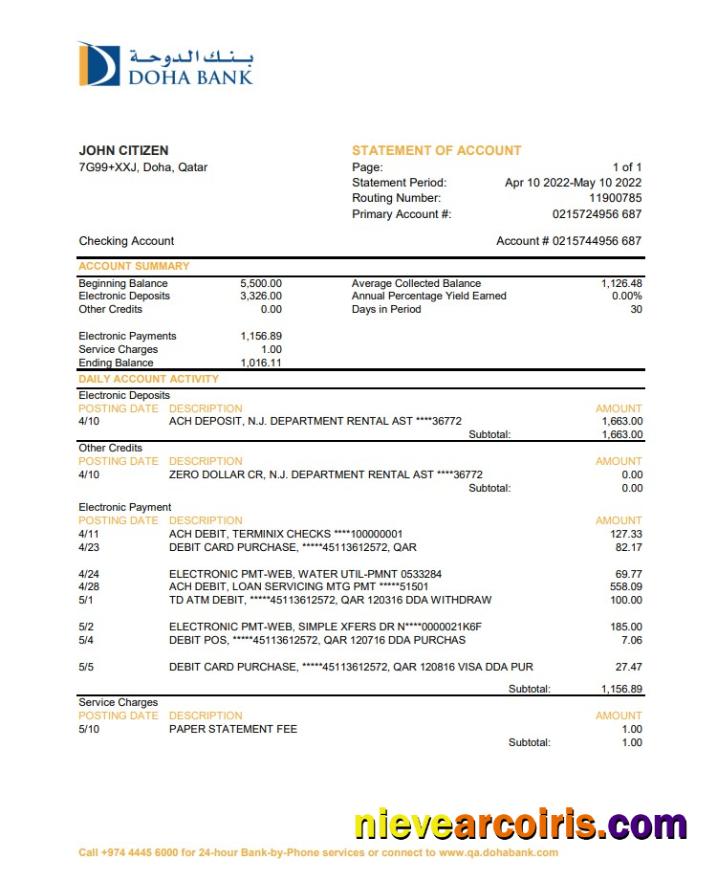 Qatar Doha Bank statement XLS